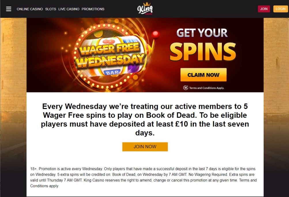 King Casino Wager Free Spins