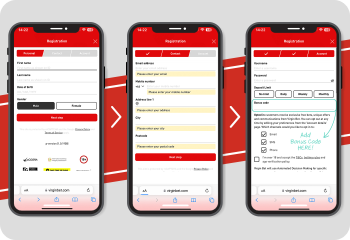 An image of the Virgin Bet horse racing app registration process.