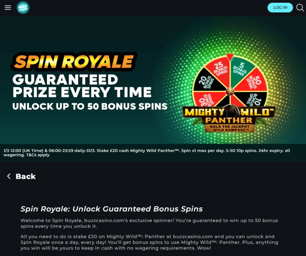 Buzz Casino Spins Royale Bonus Wheel Offer