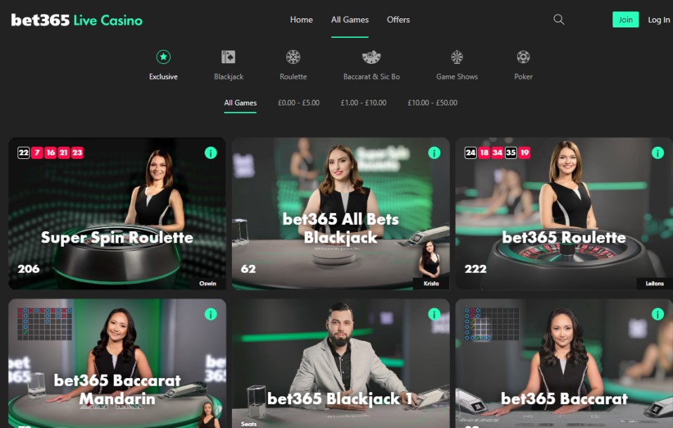 Bet365 is one of the best live dealer casino sites.