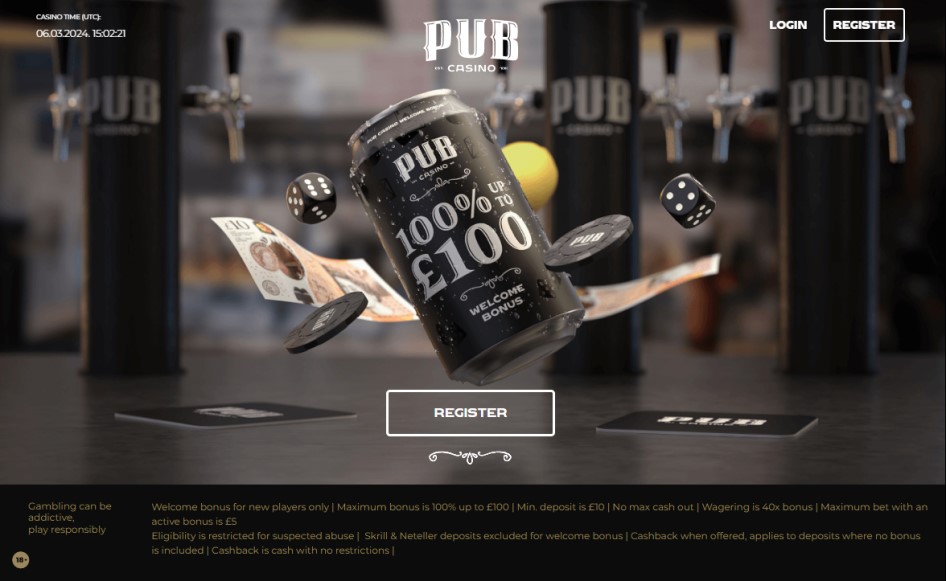 Pub Online Casino homepage