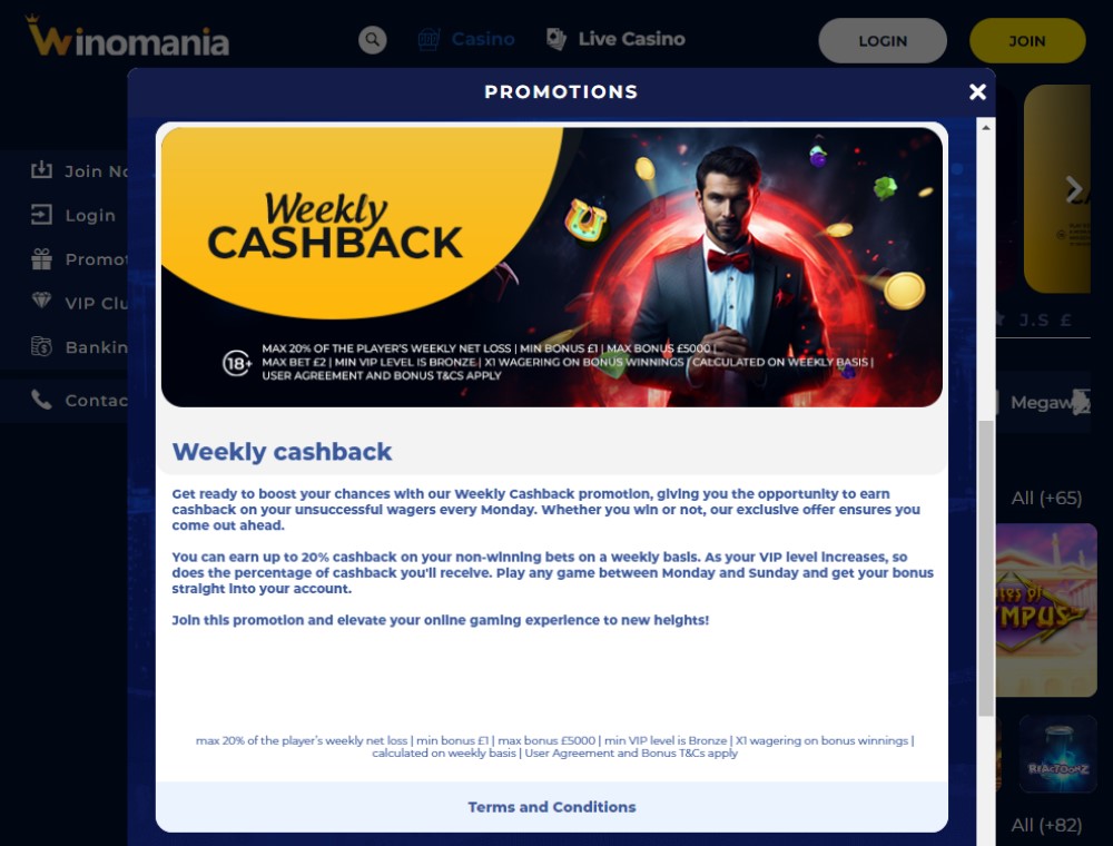 Winomania cashback offer: Lots of low wagering casinos offer cashback ot their customers