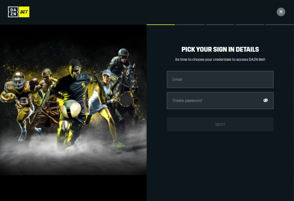 An image of DAZN Bet's registration page illustrating how to claiming Horse Racing Free Bets.