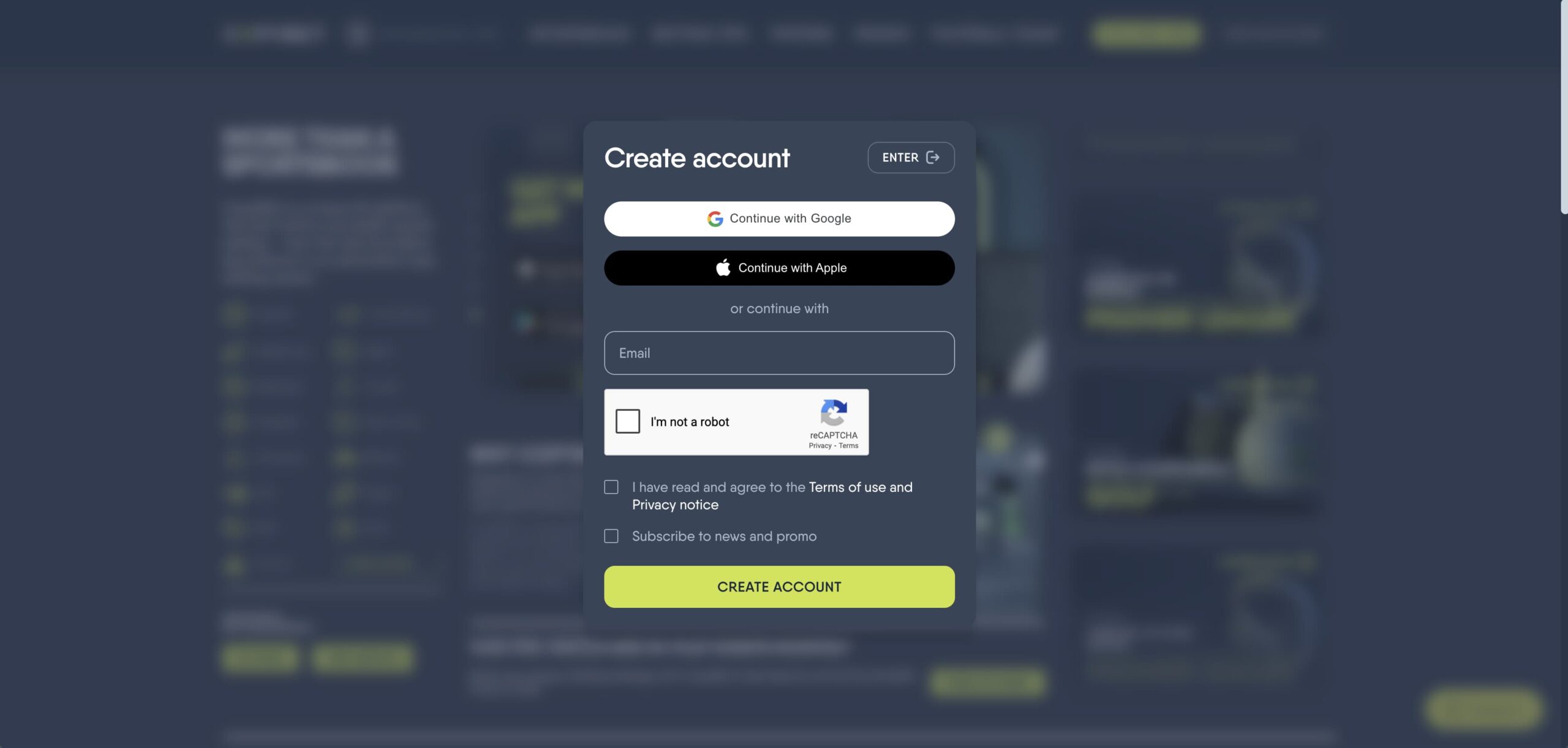 Sign up using Google, Apple, or your email address