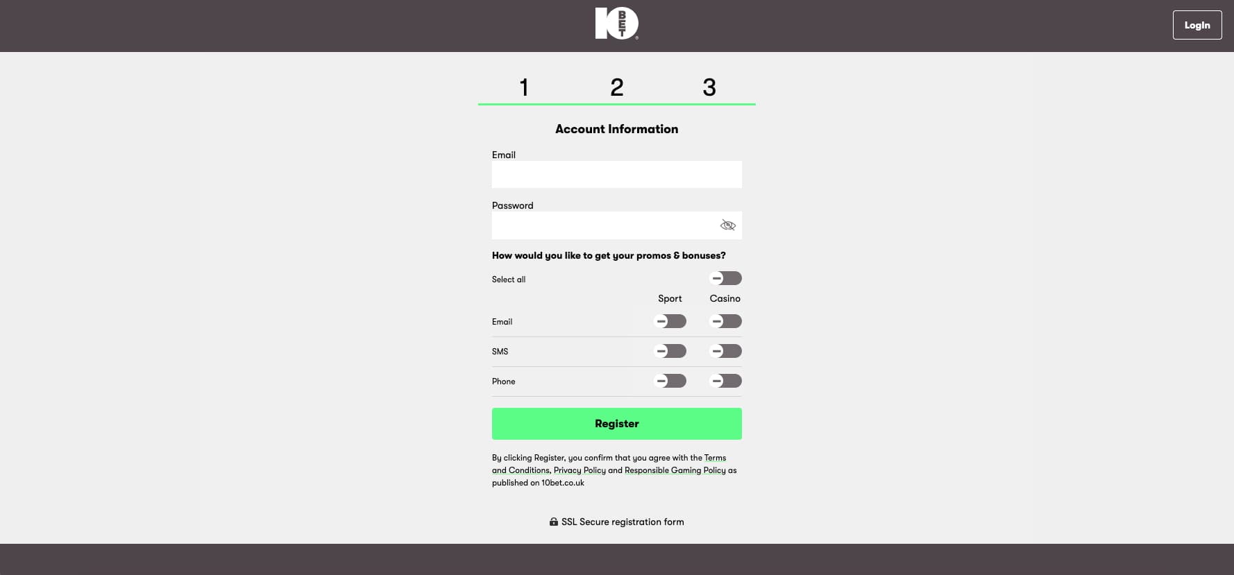 Create an account password, marketing preferences and click 'Register'