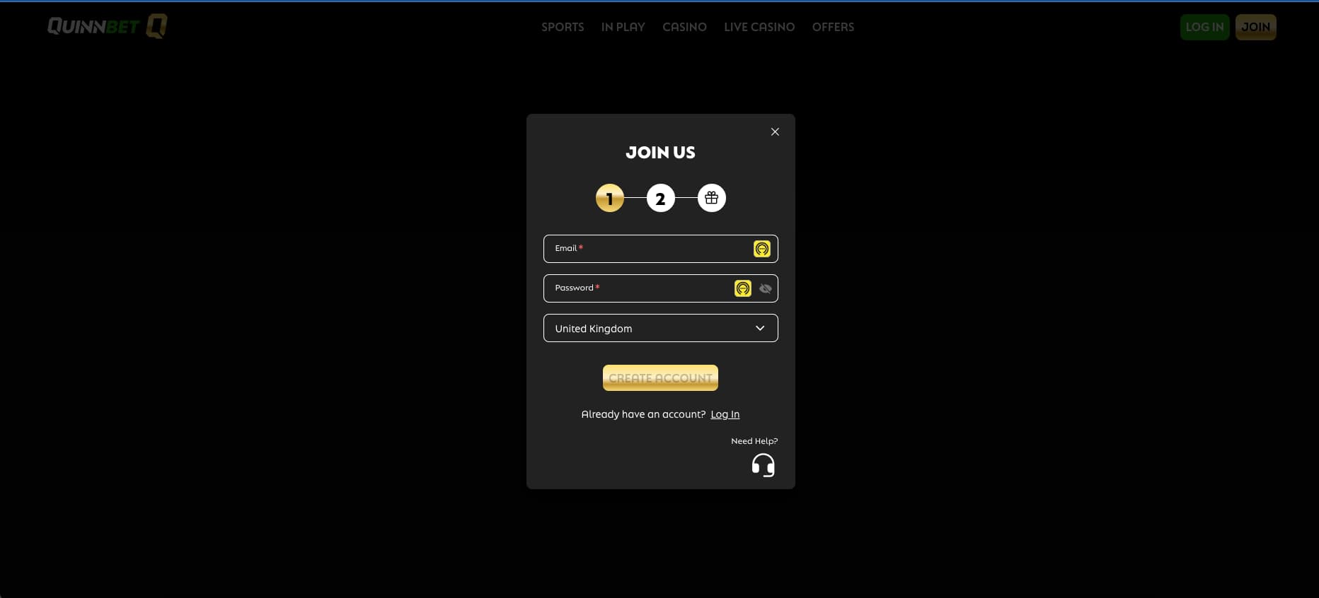 Enter your email and password, select your country and click create account
