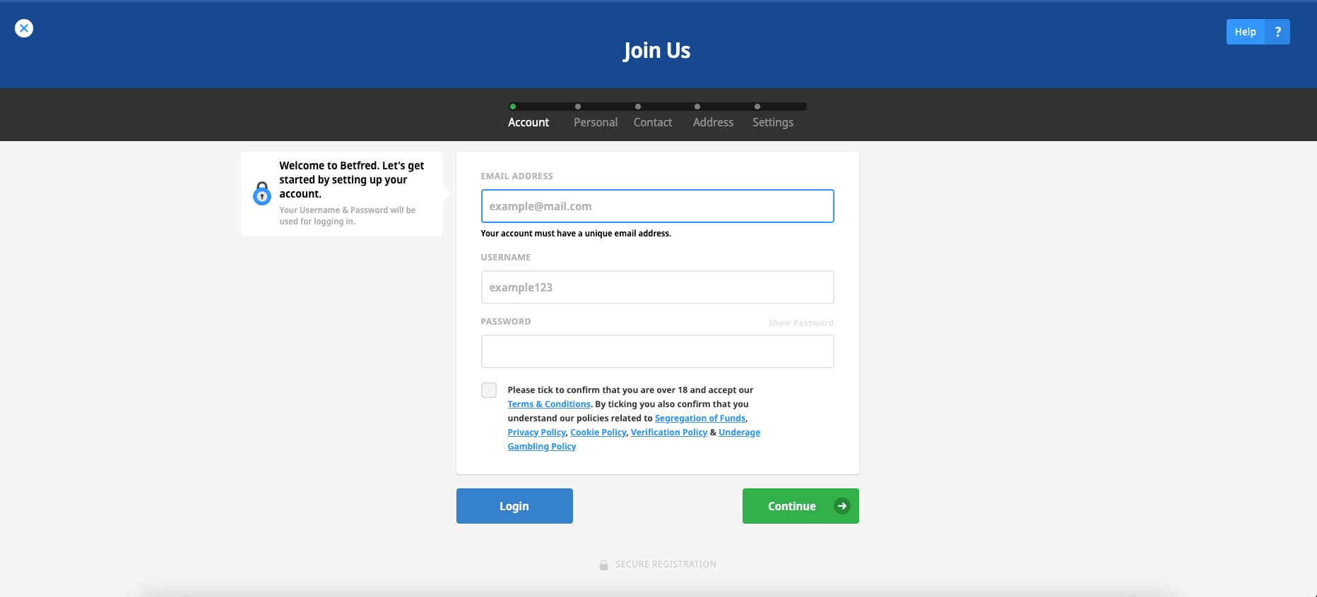 Enter your email address, create a username and password