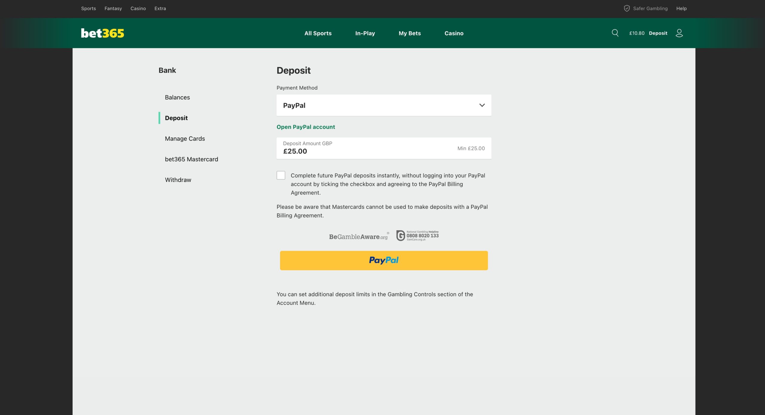 Open the Banking Tab