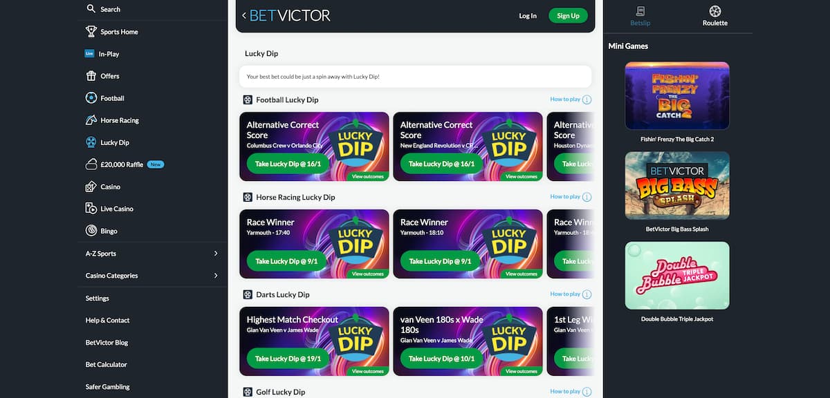 betvictor-review-betting-features BetVictor Review: A screenshot of BetVictor's Lucky Dip betting feature.