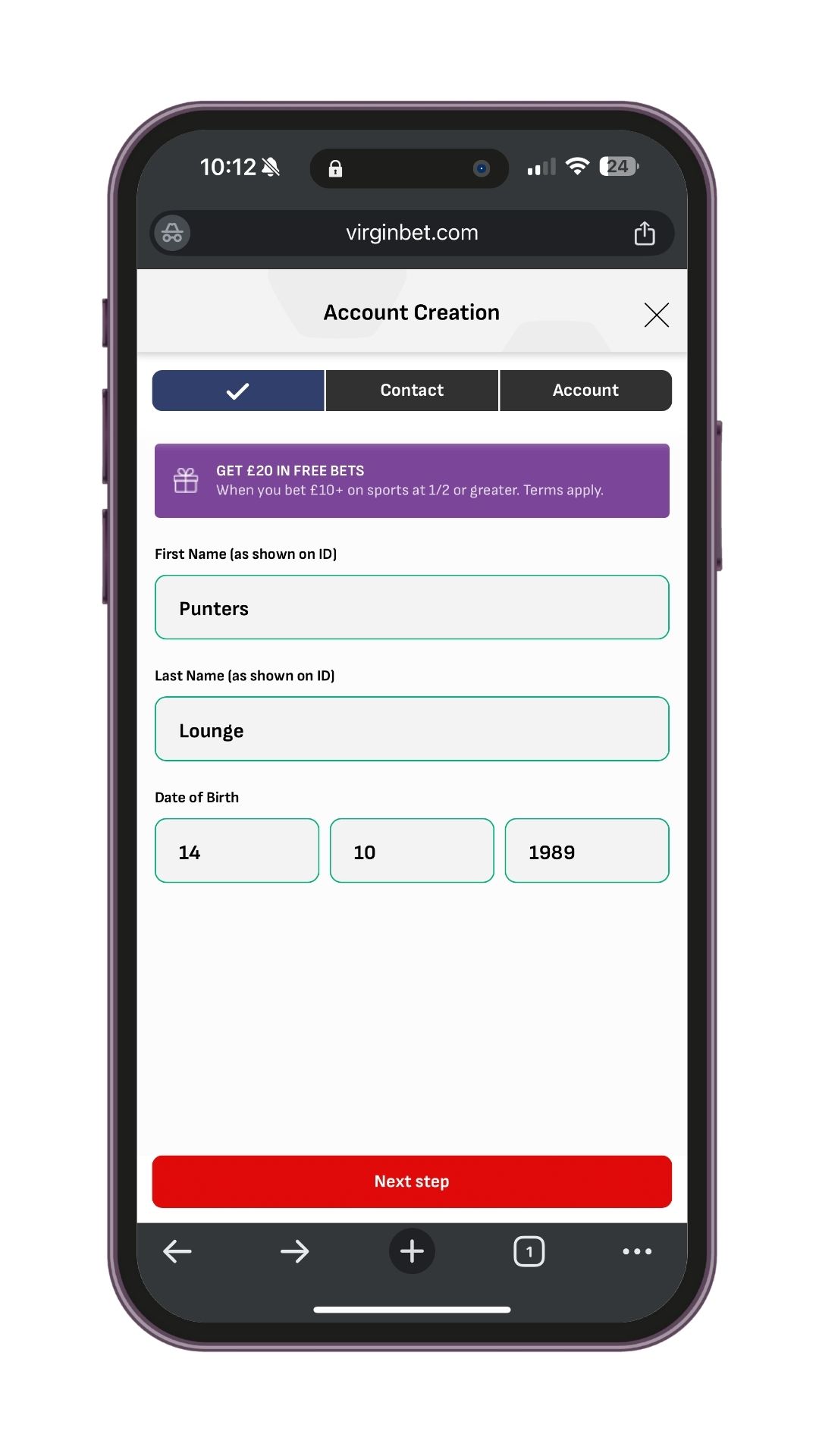 Enter personal details