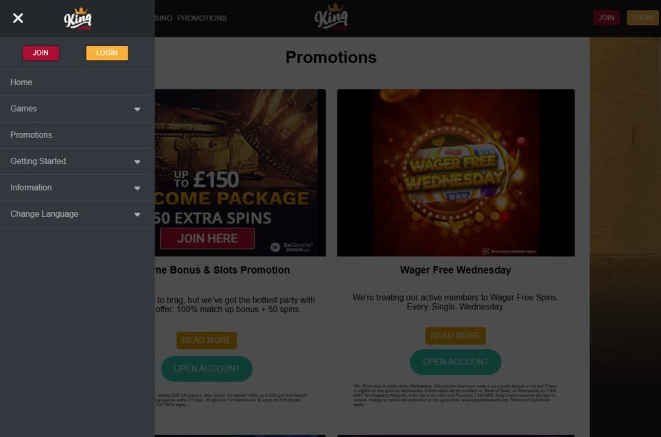Visit the King Casino and Tap ‘Join’