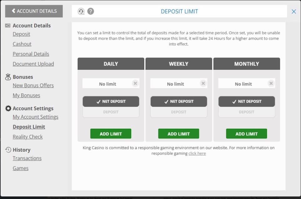 Set Deposit Limits Upon Sign-Up