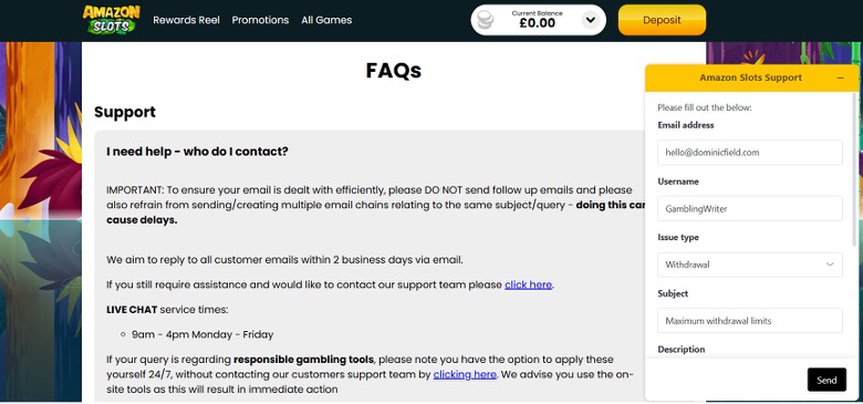 Amazon Slots Review - Customer Support Test