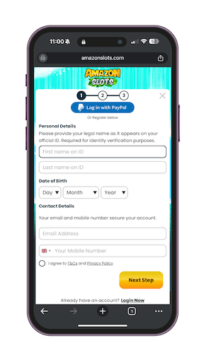 Amazon Slots Review - Enter Personal Details