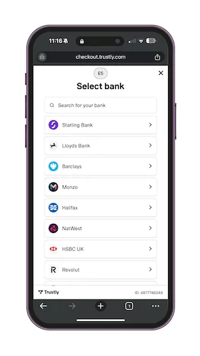 Select Your UK Bank from the List