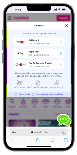 Casushi Casino Review - Deposit Options