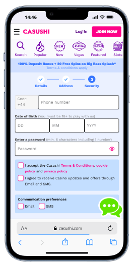 Casushi Casino Review - Step 3 of Registration