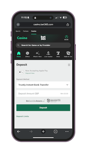 Open the Banking Page and Choose Trustly Bank Transfer