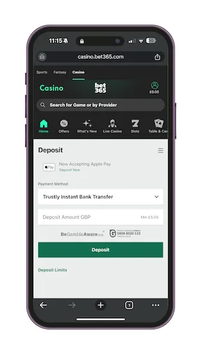 Open the Banking Page and Choose Trustly Bank Transfer