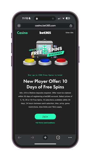 Tap the JOIN button on the casino homepage