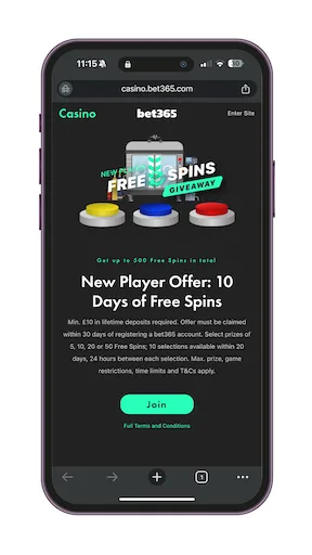 Tap the JOIN button on the casino homepage