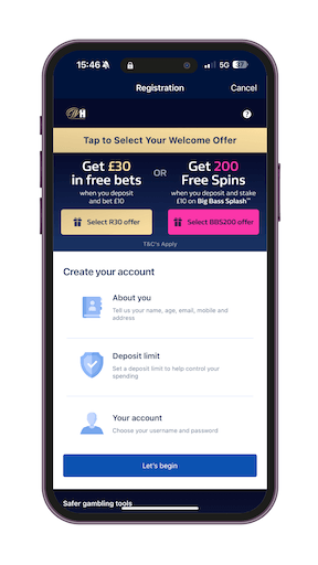 william hill review - registration page