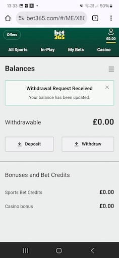 Click the Withdraw Button to finalise the payment