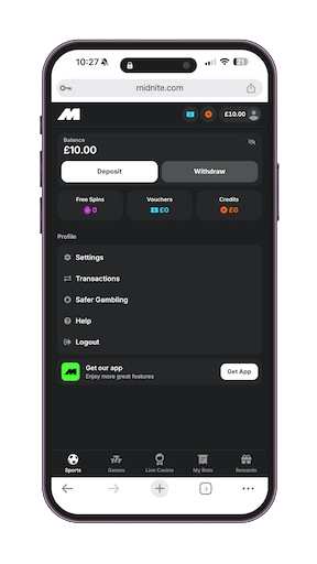 midnite-casino-mobile-deposit-screen Midnite casino mobile site