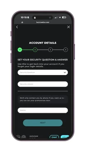 buzz-casino-review-account-details Buzz Casino Review - Enter your account details